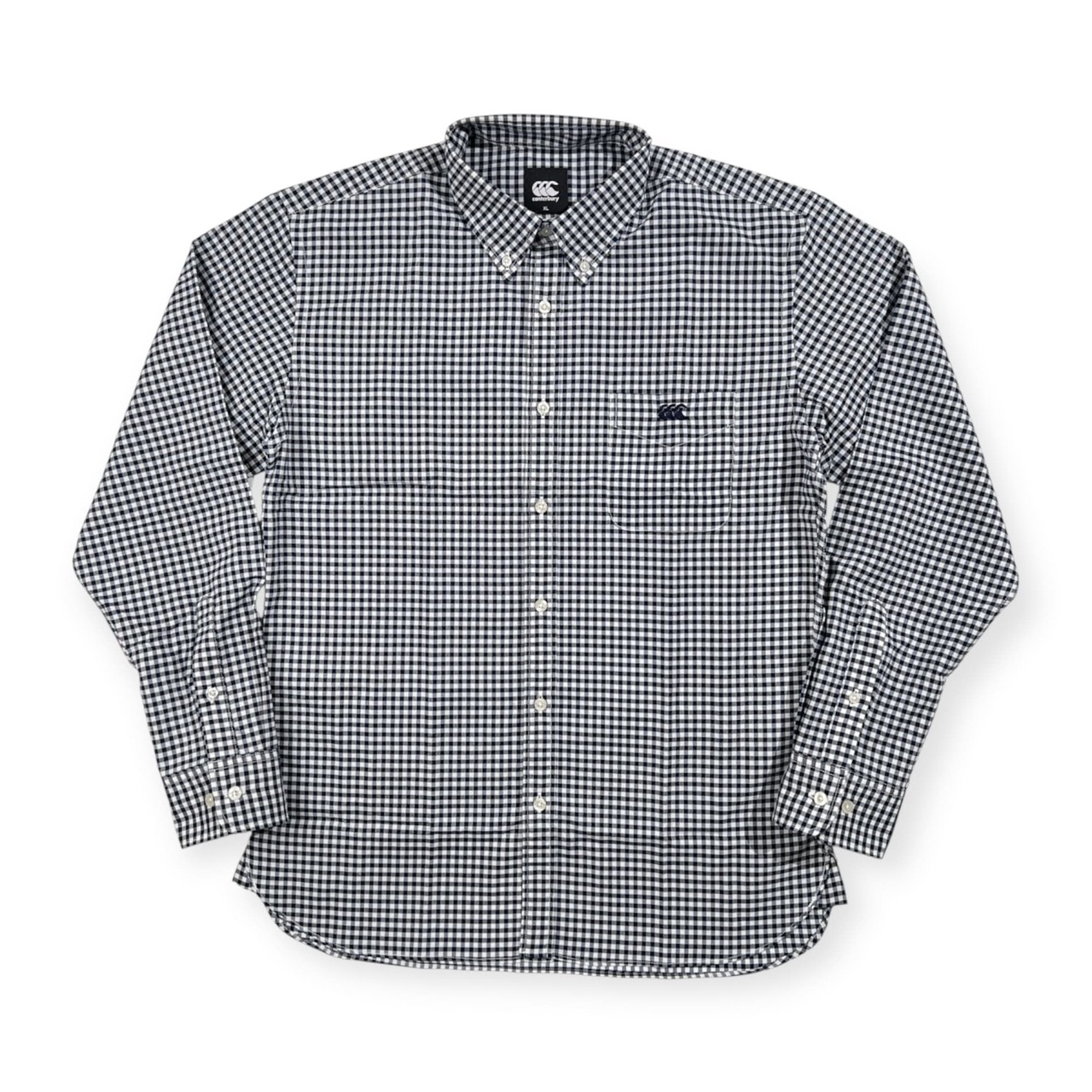 美品 CANTERBURY カンタベリー ギンガムチェック BD オックスフォード シャツ 長袖 プリマロフト サイズ XL /ホワイト×ネイビー/メンズ