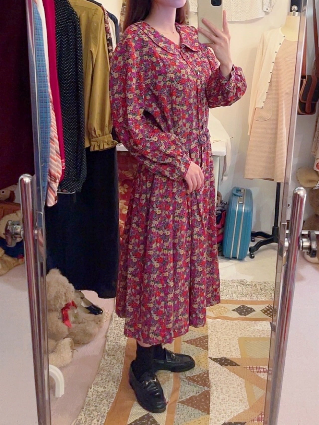 purple red flower one-piece