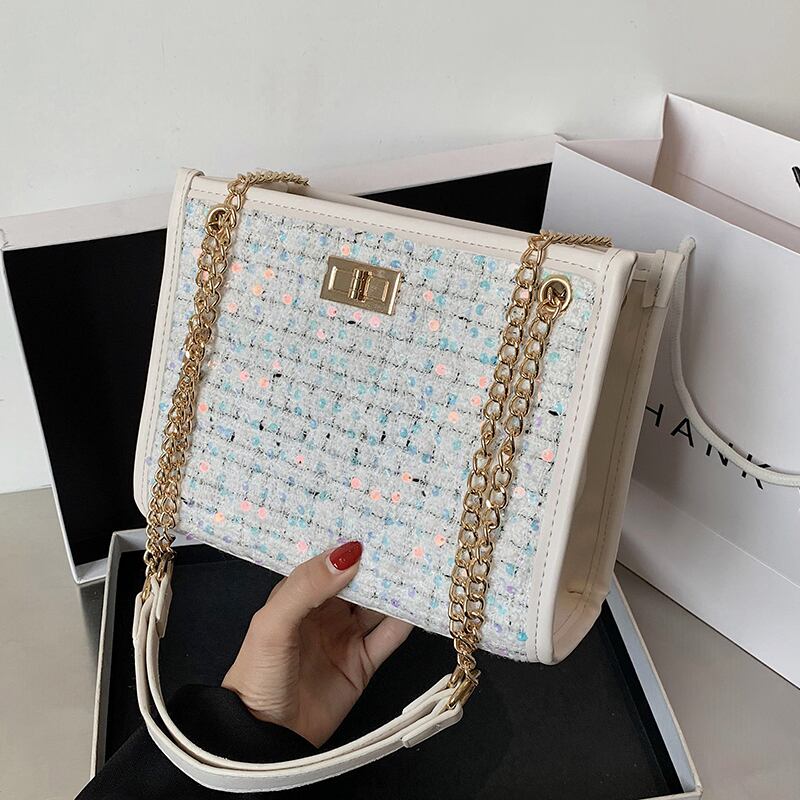 シンプルな大容量バッグレディース2020人気の新しい流行のウールの布チェーンメッセンジャーバッグ小さな香り脇の下バッグ Tiancai_Wing_Bag7985052