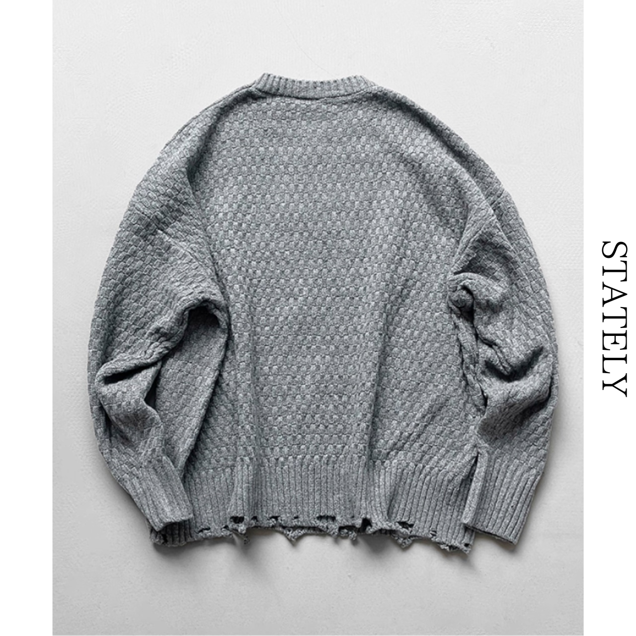 Damage Waffle Knit Sweater/5color_T49・画像8