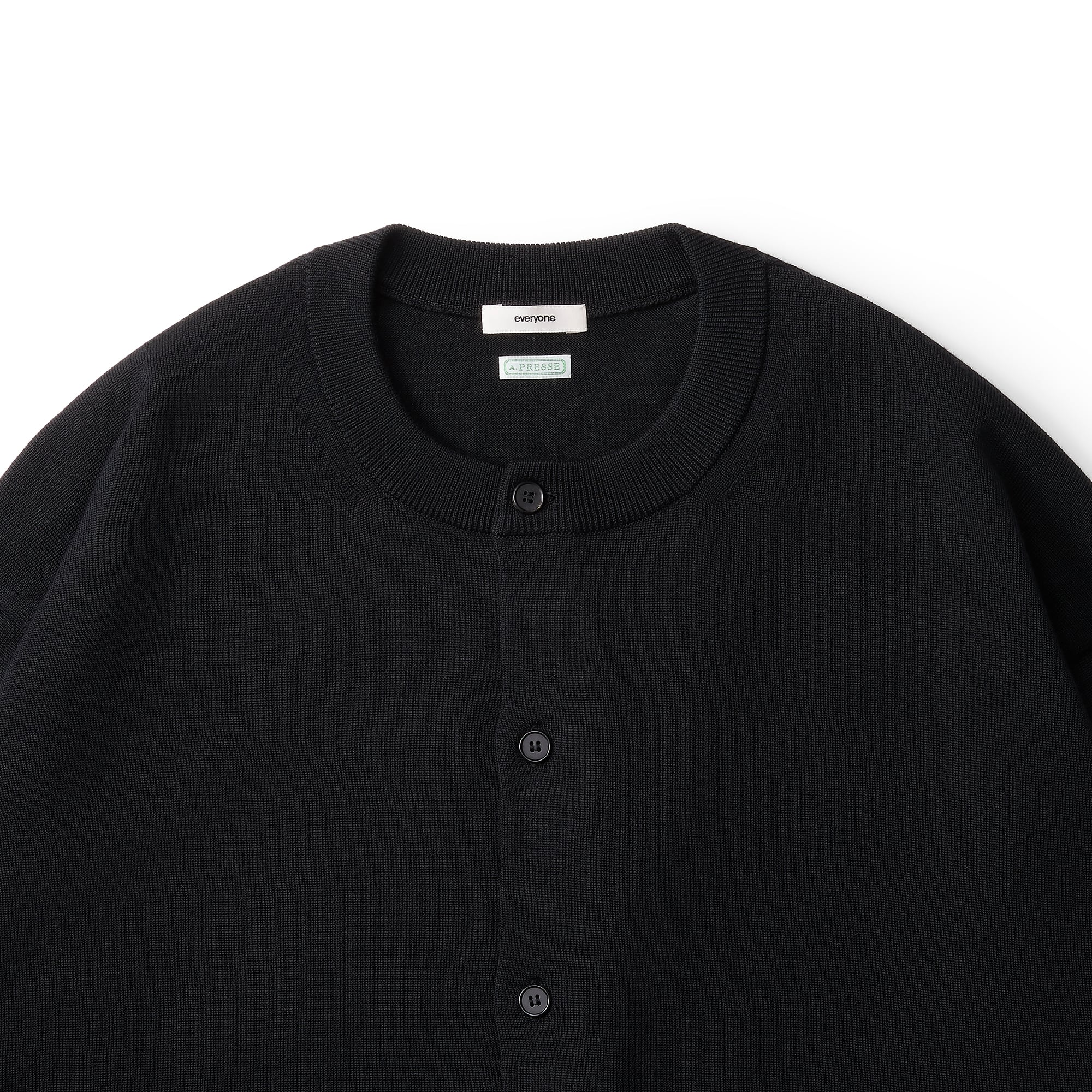 トップス A.PRESSE for everyone Crew Neck Cardigan A.PRESSE for everyone Wool Knit Crew Neck Cardigan (BLACK) | everyone