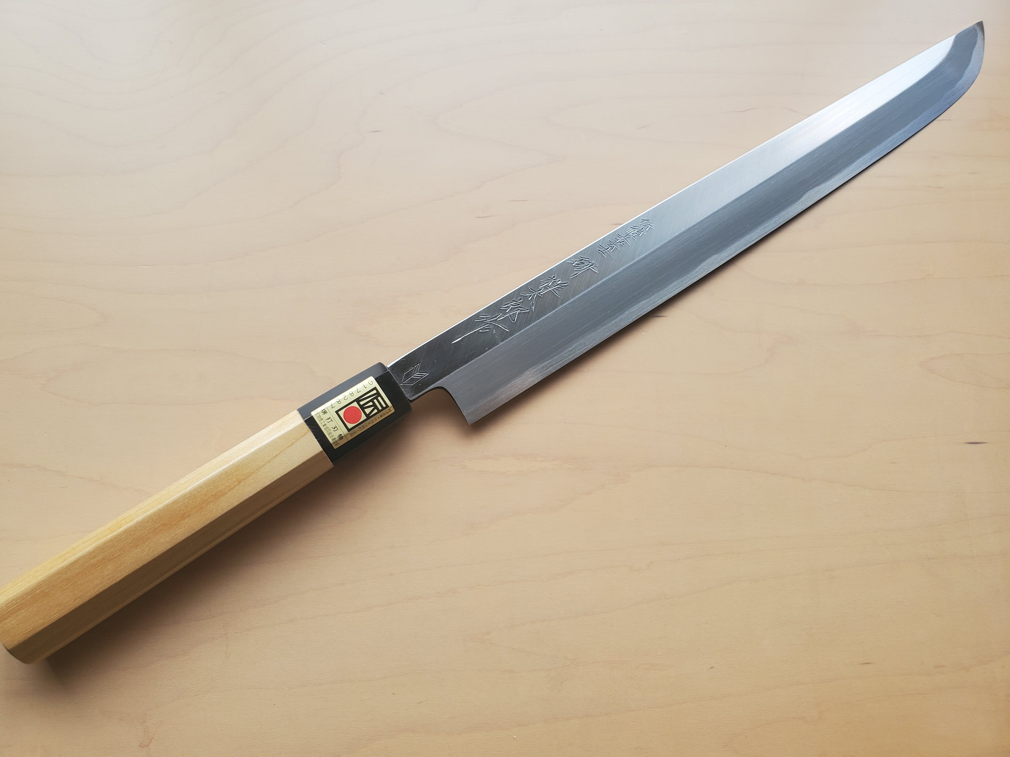 鍛冶 富樫憲治】先丸タコ引き（剣型）尺寸 青二鋼 霞 水牛角朴八角柄