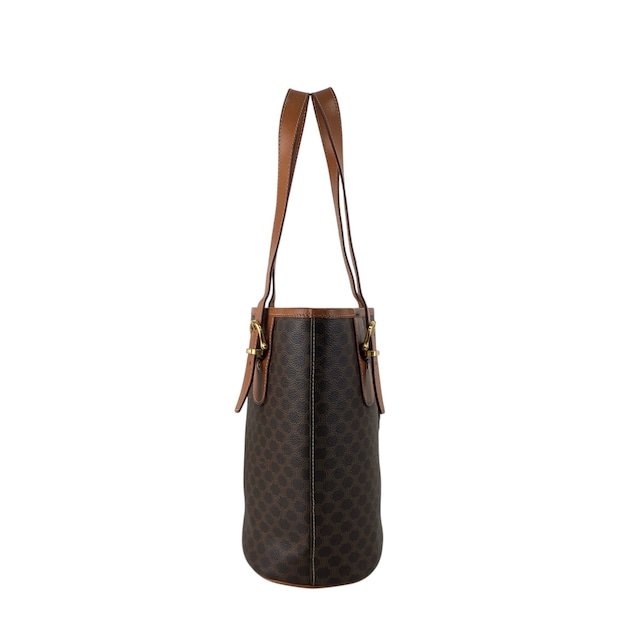 CELINE セリーヌ マカダム ハンドバッグ ブラウン ブラゾン型押し PVCレザー トートバッグ M94 vintage ヴィンテージ オールド a5px6p