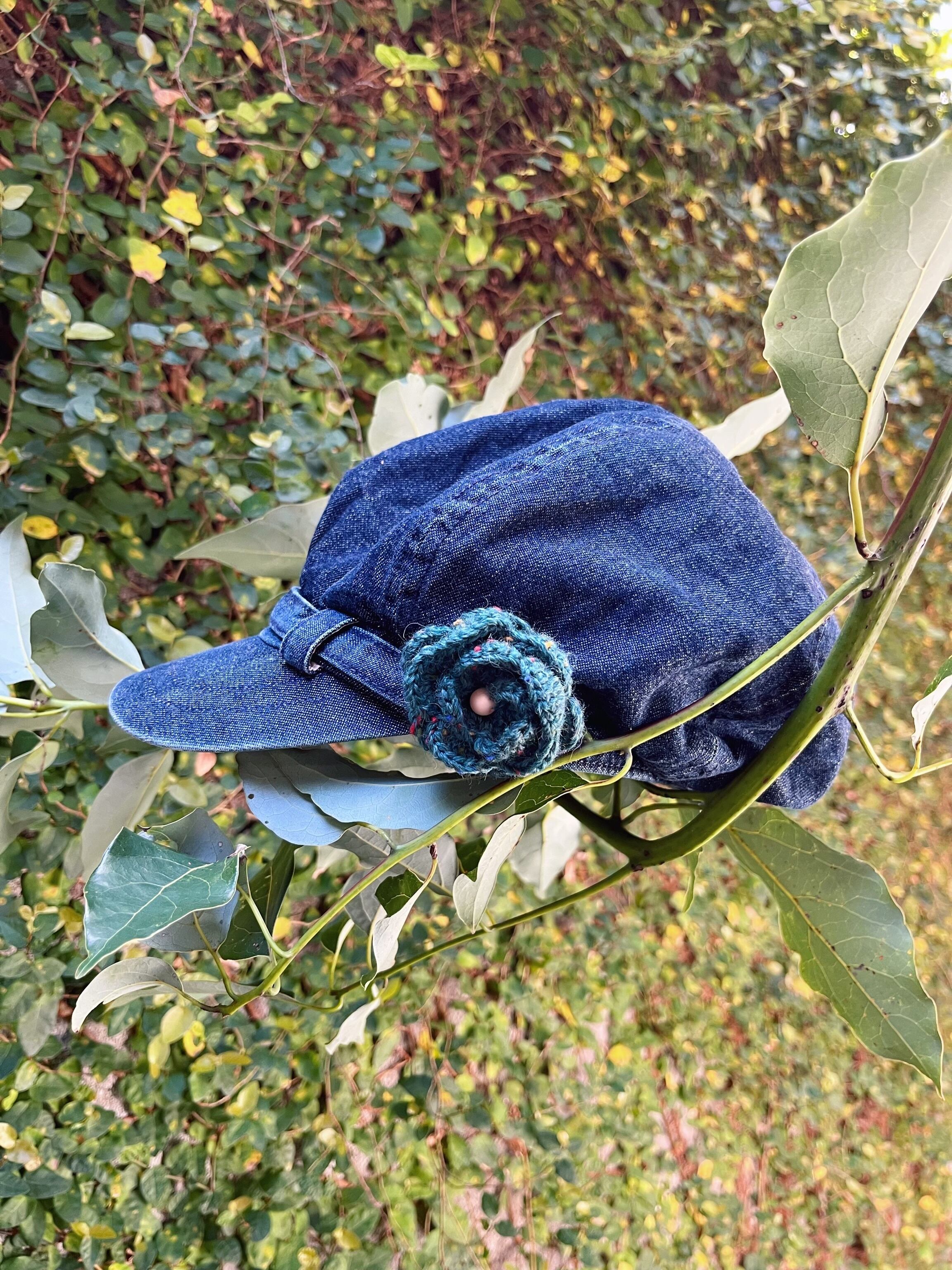 remake ✂︎ green flower denim casquette