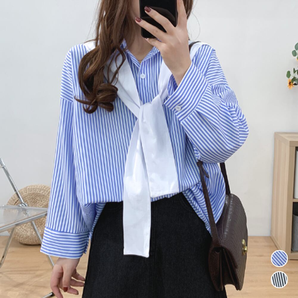 ストライプ シャツブラウス レディース 春秋夏 トップス 大人 きれいめ ビジネス オフィス カジュアル かわいい 大人可愛い 大人女子 ショール付き Ritz Chic レディースファッション通販