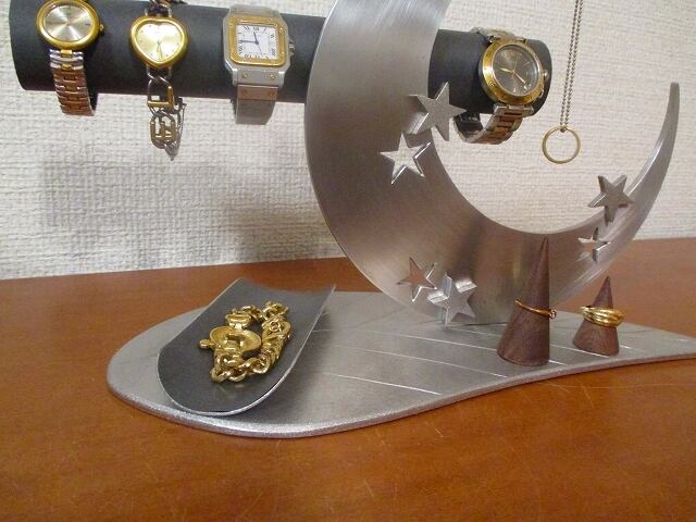 腕時計、アクセサリー飾る　リーフムーン腕時計、ネックレス、リングスタンドトレイ　ブラック | 腕時計スタンドのAKデザイン powered by  BASE