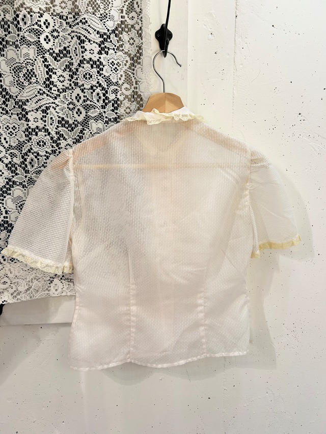 50's vintage flower button pink lace  nylon  blouse