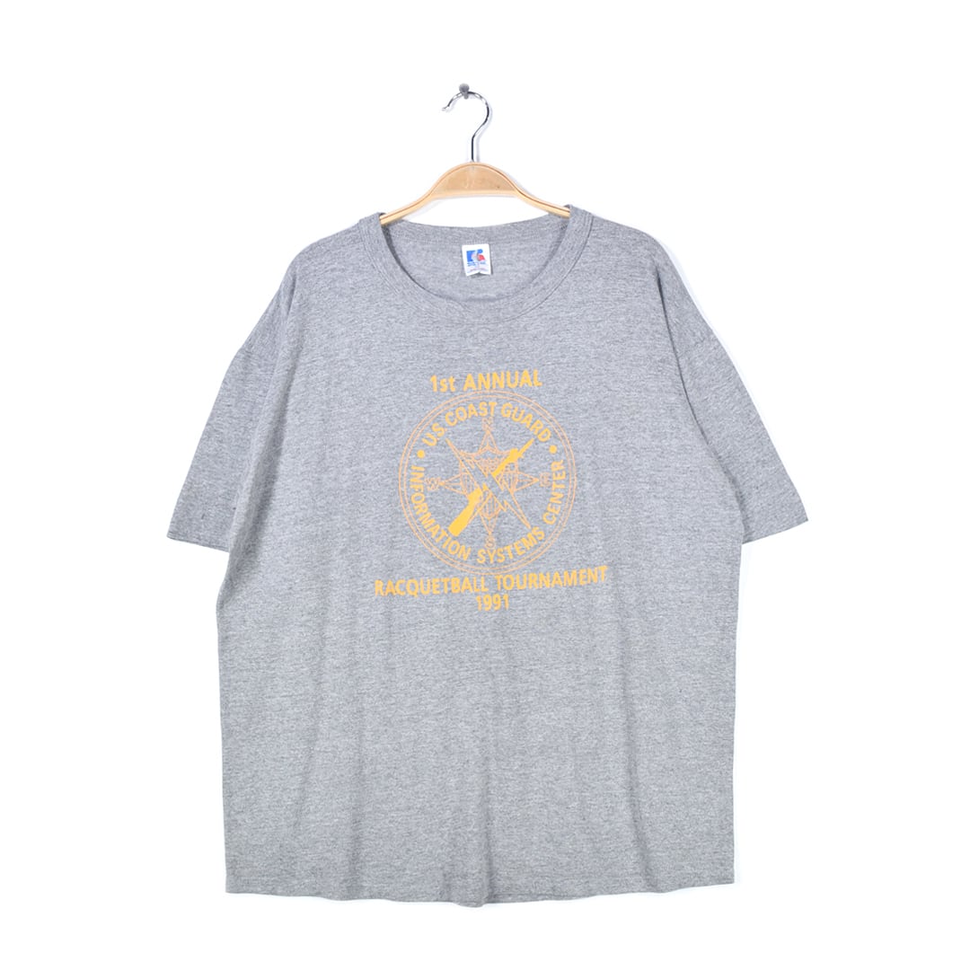 90s アメリカ沿岸警備隊 USA製 ヴィンテージTシャツ グレー ミリタリー シングルステッチ U.S.COAST GUARD ラッセル メンズXL 古着 @BZ0334
