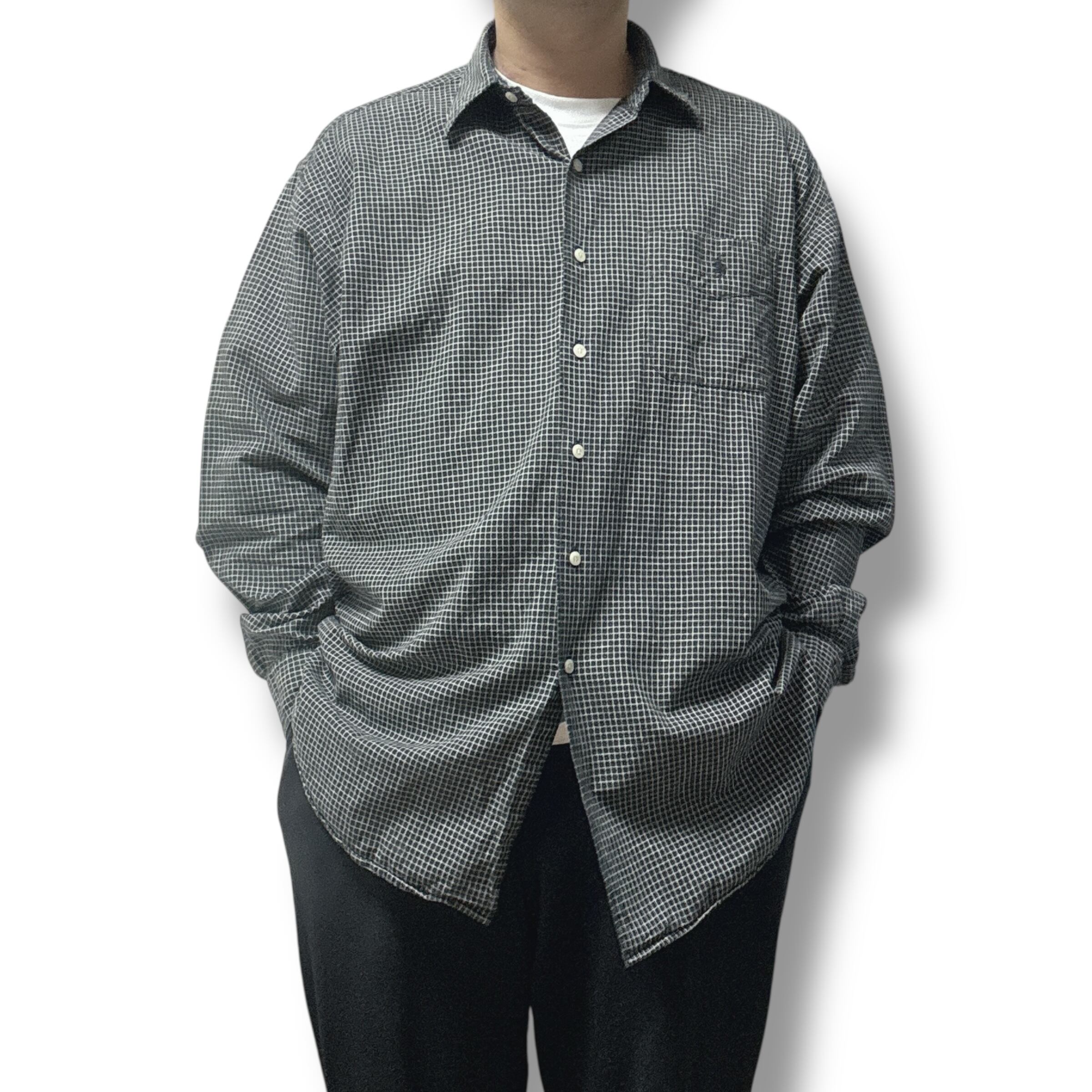 90s~ ラルフローレン（XL）リネンシャツ＊ブラックポニーロゴ＊エクリュ 90s ラルフローレン リネンコットンシャツ 希少なブラックポニー L