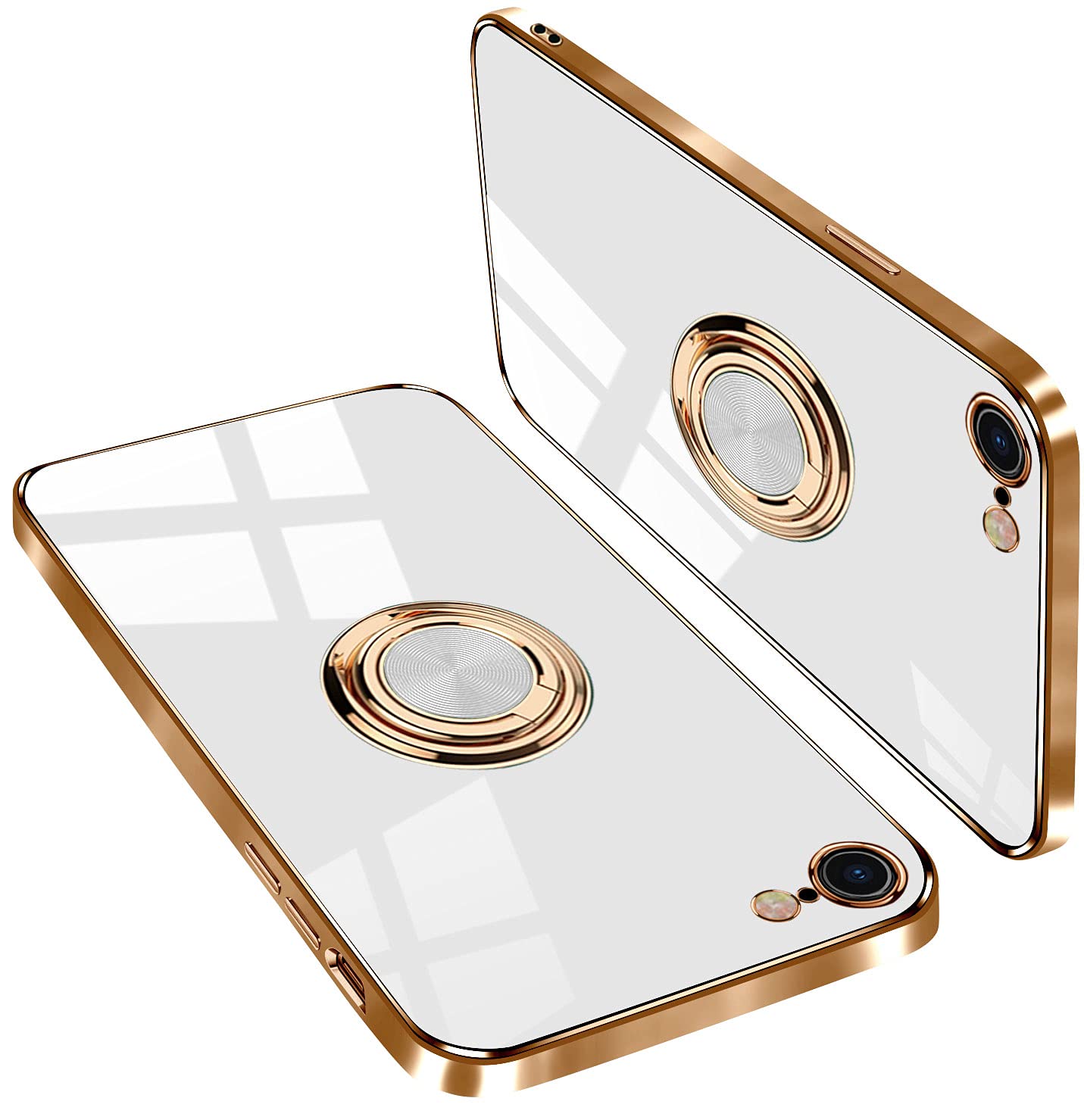 リング付き薄型軽量 TPU スマホケース iPhone SE3/SE2/7/8 対応 傷防止 ベージュイェロー