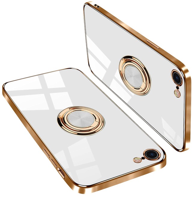 リング付き薄型軽量 TPU スマホケース iPhone SE3/SE2/7/8 対応 傷防止 ベージュイェロー