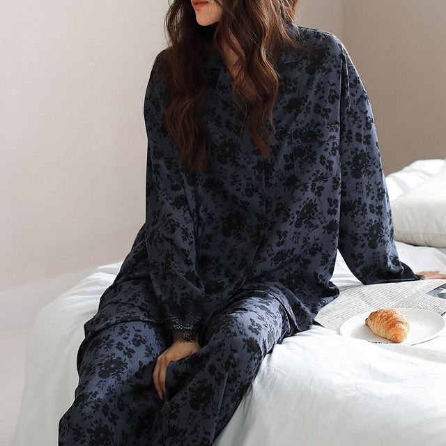 【M-XL】monotone flower pattern cardigan style pajamas p871