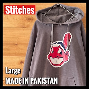 【Stitches】MLB インディアンス ロゴ プリントパーカー プルオーバー フーディー Indians L  US古着