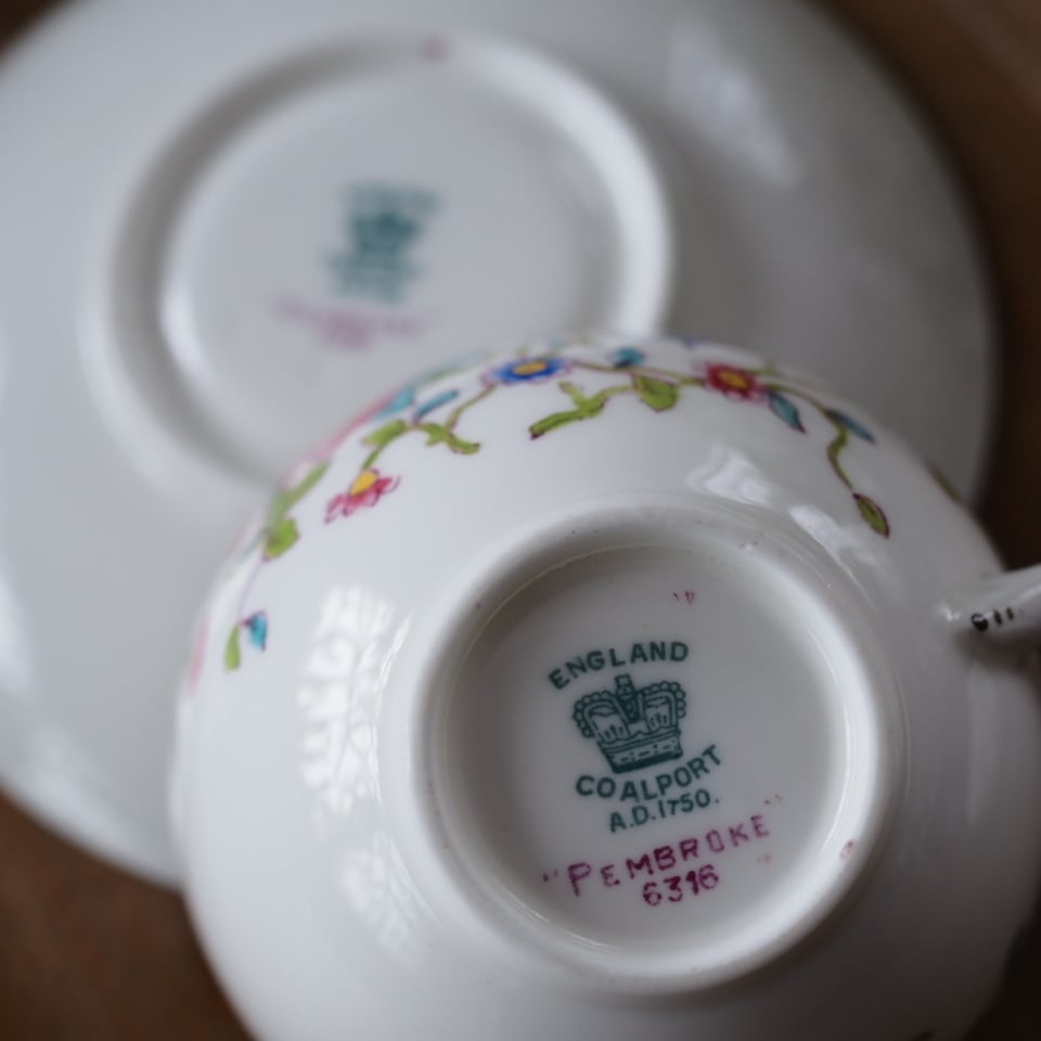 希少コールポート 英国アンティーク 花鳥図 カッコウ トリオ カップ