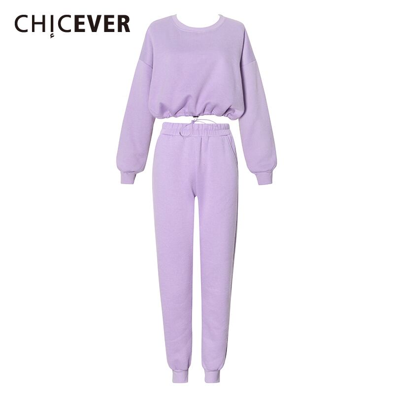 CHICEVERツーピースセットレディースOネック長袖ショートプルオーバーウエストルーズパンツセット2020 ロング 6base511591319631