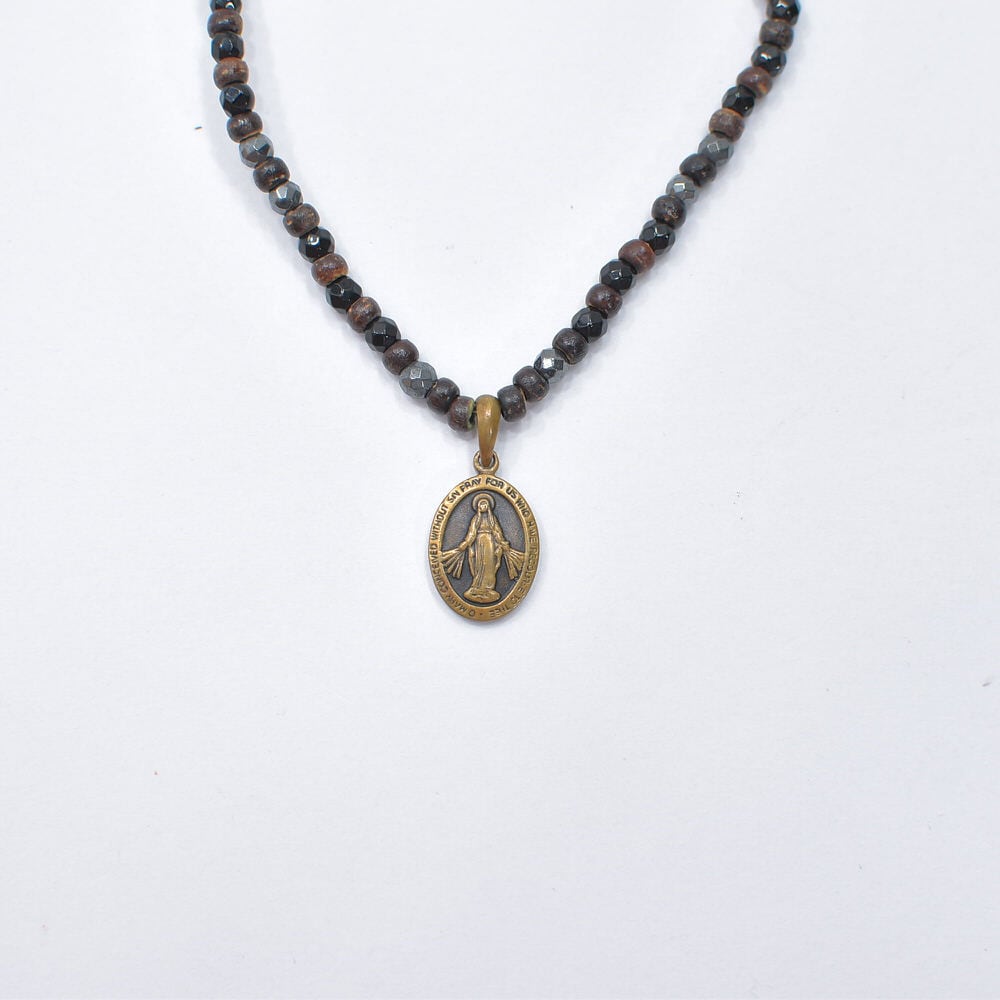 Used 不思議のメダイモチーフ ミックスビーズ ネックレス ブラス