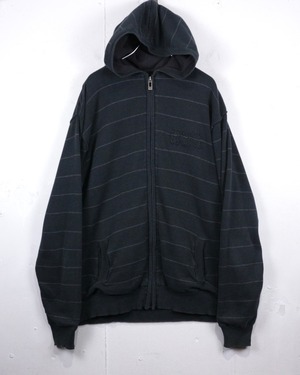 【Caka act2】“Angelo Litrico” Horizontal Stripe Vintage Zip Up Knit Hoodie