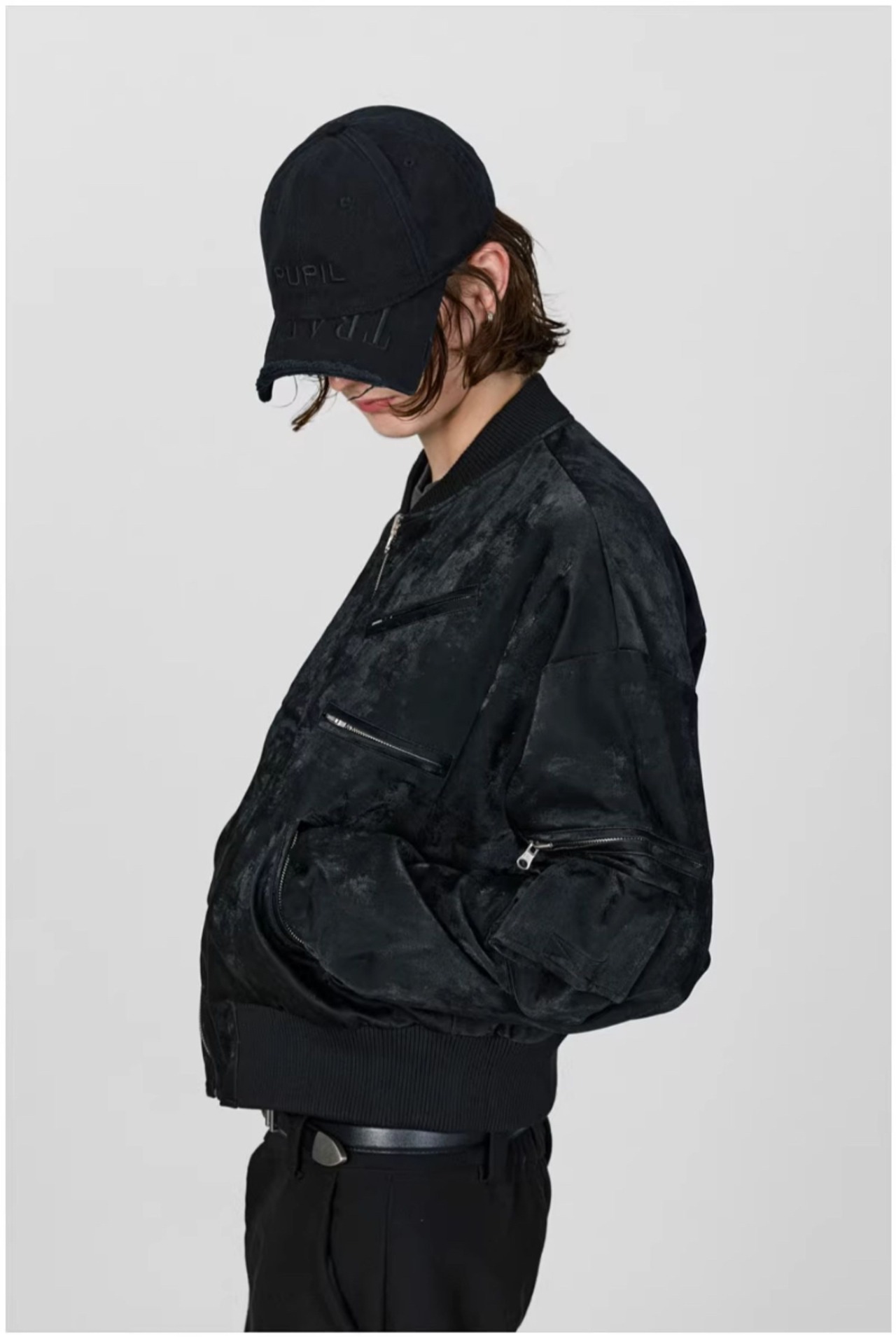 PUPIL TRAVEL リバーシブル ジップベルベットレザーテイストボンバージャケット
