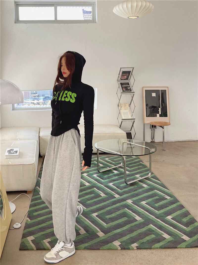 Tシャツ シャツ スリムスプリングブラックフードトップス ロング 春物 ブラックストロベリース9239159584