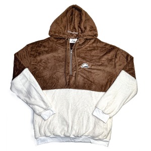 Logo embroidered poodle fur hoodie  "brown x white"【在庫限り】［発送予定：入金確認後1週間以内］