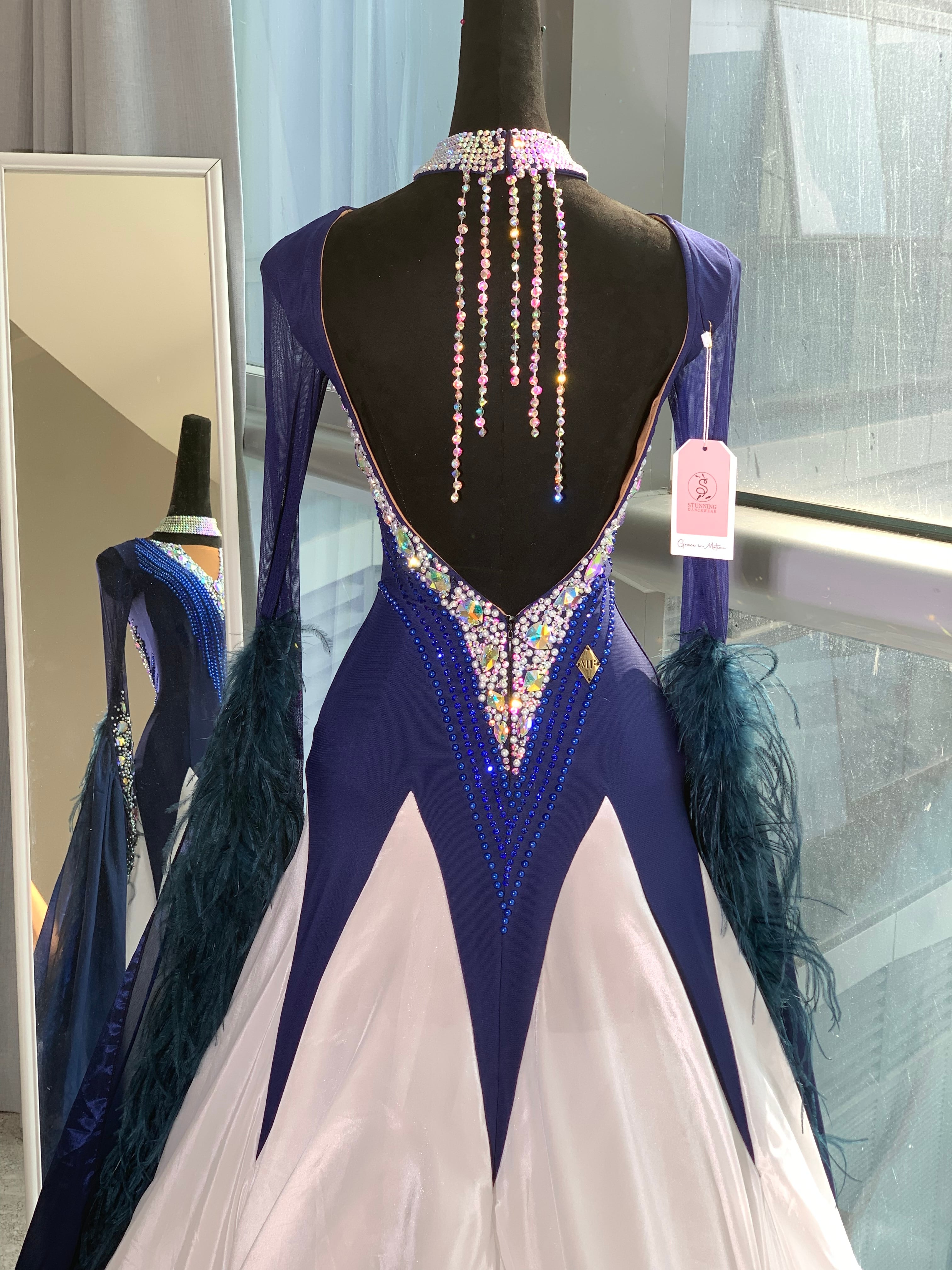 SS207ユーズドミッドナイトスカイホワイトバイカラードレスバイカラー