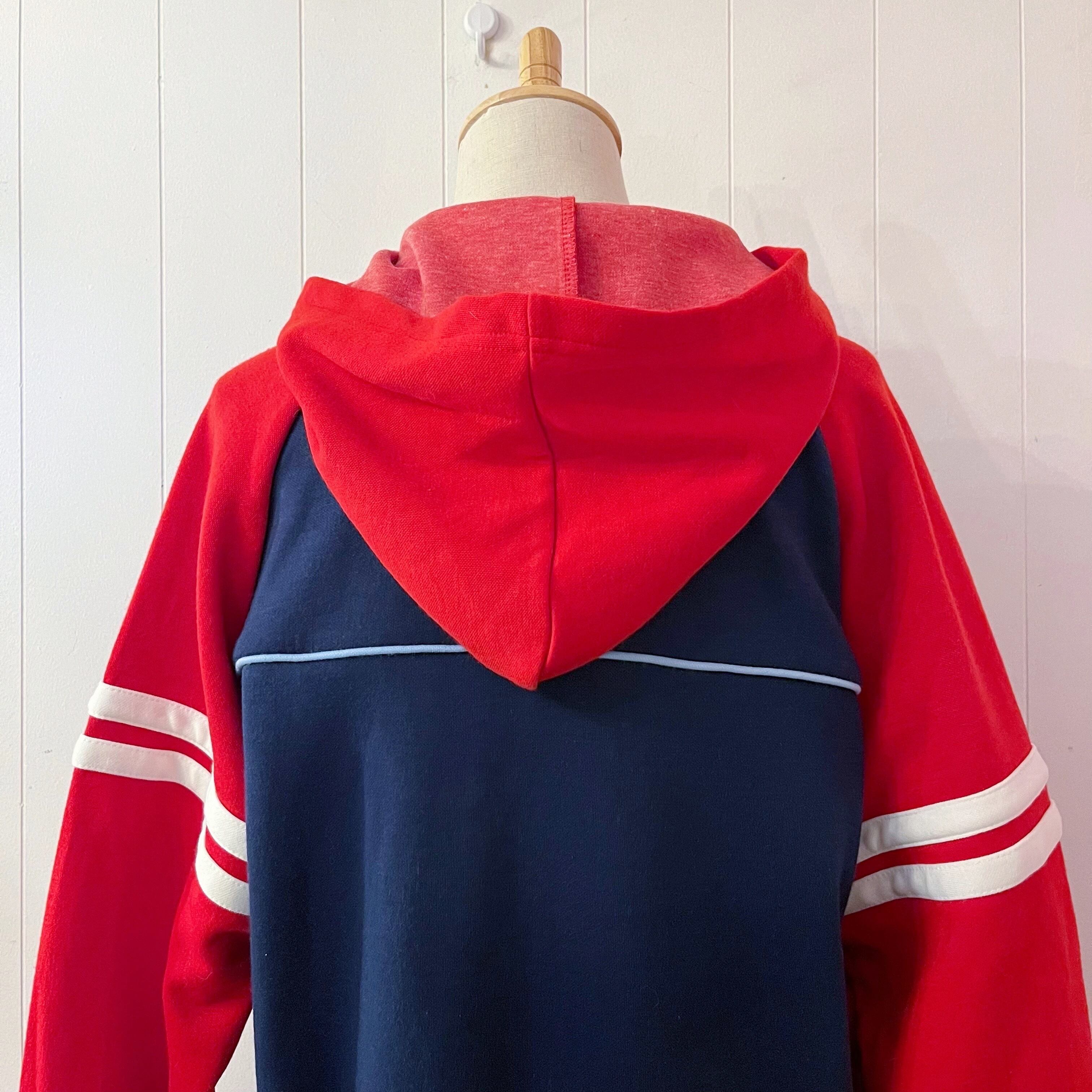 90s red navy jersey hoodie