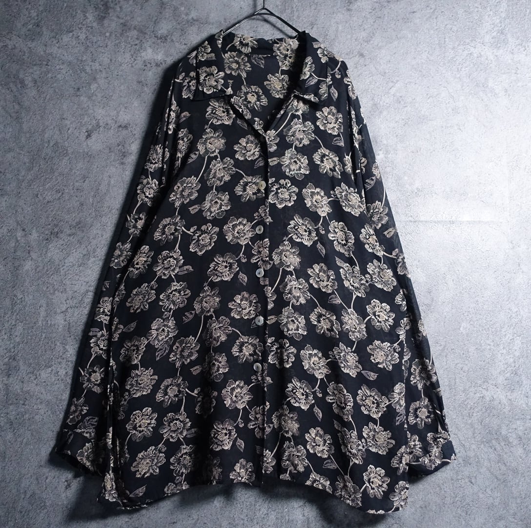 Black Flower Pattern See-Through Shirt