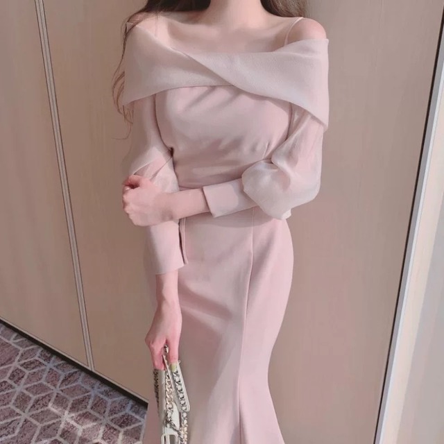 オフショルシアーマーメイドワンピ　３color　OP032