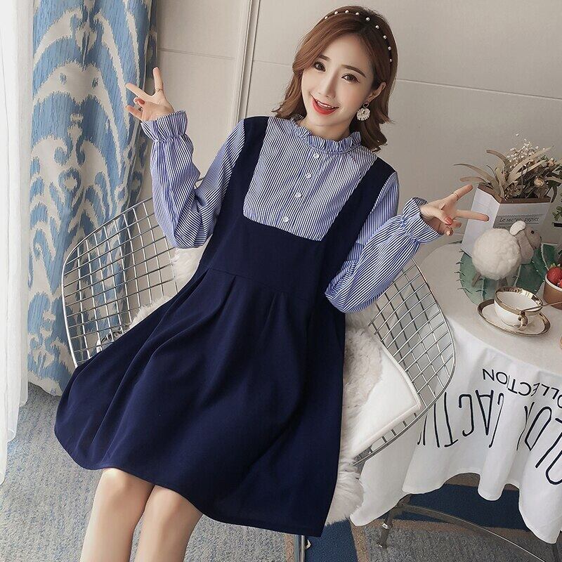 【新作】【送料無料】 8733＃マタニティドレス春秋コットンファッションパッチワーク長袖ルーズスタイリッシュドレス妊婦ママドレス ロング スプリング 春物 オータム 秋物 AL expec328934637871