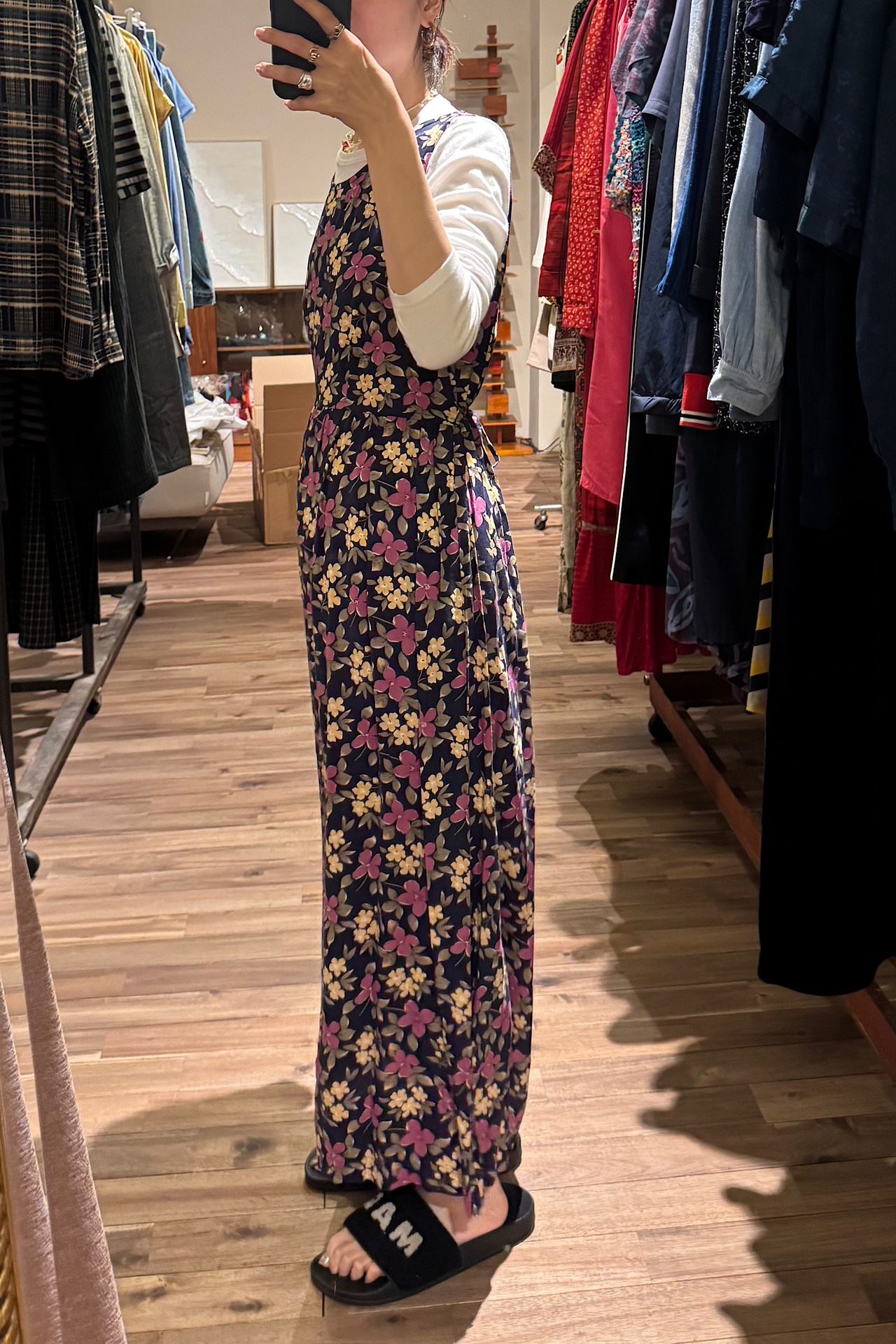 【送料無料】90's USA flower side slit dress