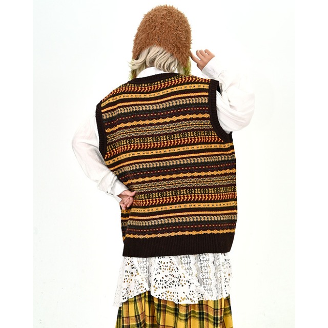 retro design knit vest　レトロデザインニットベスト　J1388