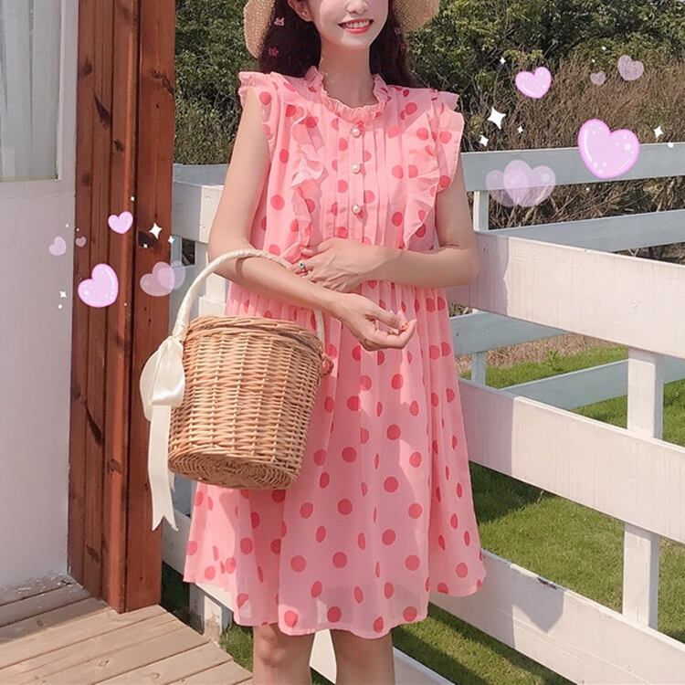 ワンピース 109 ピンクドット柄ノースリーブワンピース ｂｌｏｅｍ