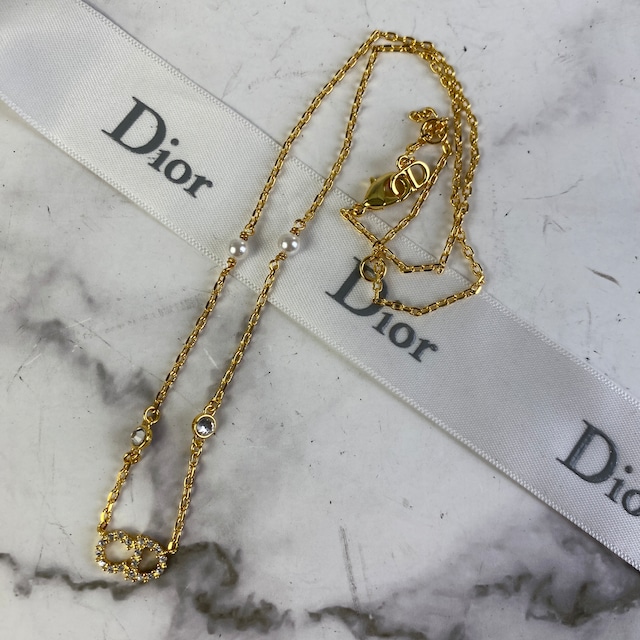 DIOR ディオール パール ラインストーン ネックレス ゴールド A-7932
