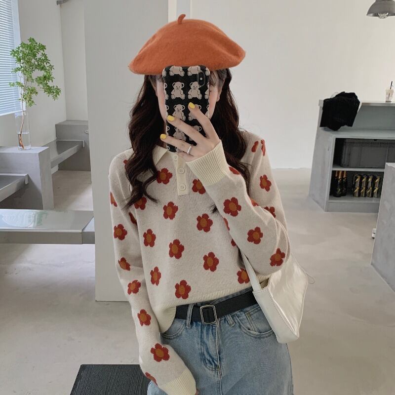 スタンダードシャツ セーター レディーススプリングオータムスタイルショートニットトップス レトロ 大人ガーリー スウィート キュート カジュアル 春物 秋物 試着室50274247988