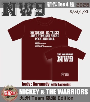 【Tシャツ】NW9ウォリアーズ・JUST R&R Tee (body:バーガンディ)