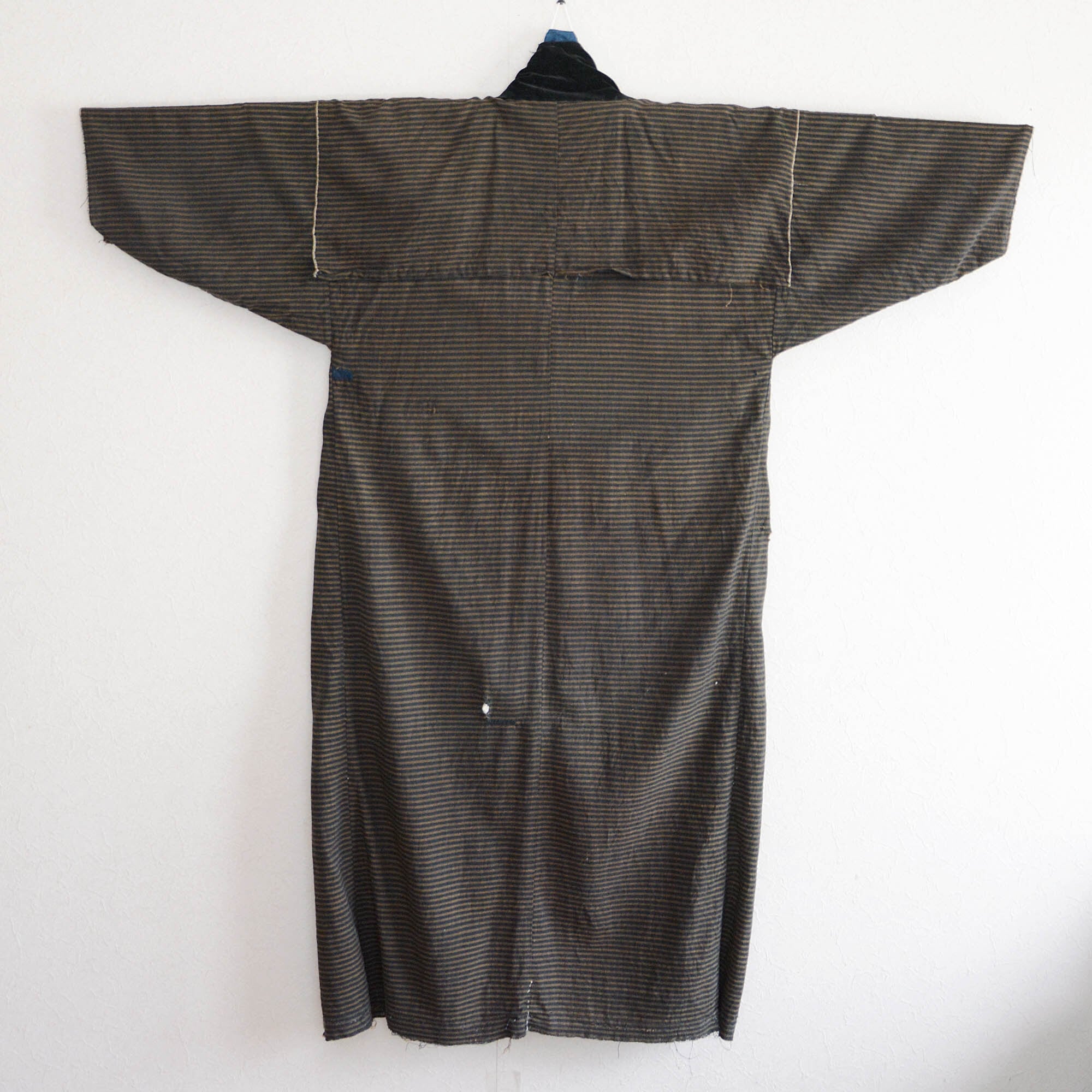 襤褸 夜着 メンズ 古着 木綿 着物 古布 縞模様 藍染 ジャパン