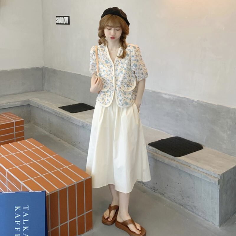 サマーショートシャツ ハイウェストウェストスカート 夏物 試着室17561391101