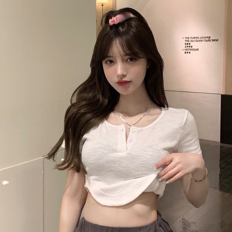 ウェストホワイトショートTシャツ サマートップス ドレス 夏物 スーパーモール98443297245