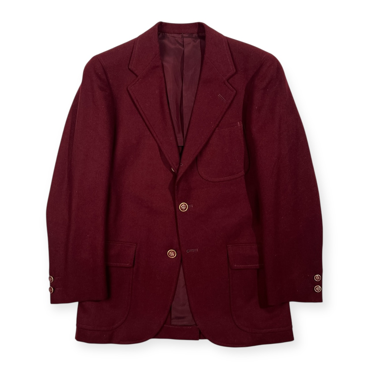 70s VAN JAC ヴァンヂャケット THE BLAZER MAN マリン 金ボタン 背抜き 段返3B テーラードジャケット 165-84-73/メンズ ビンテージ ボルドー