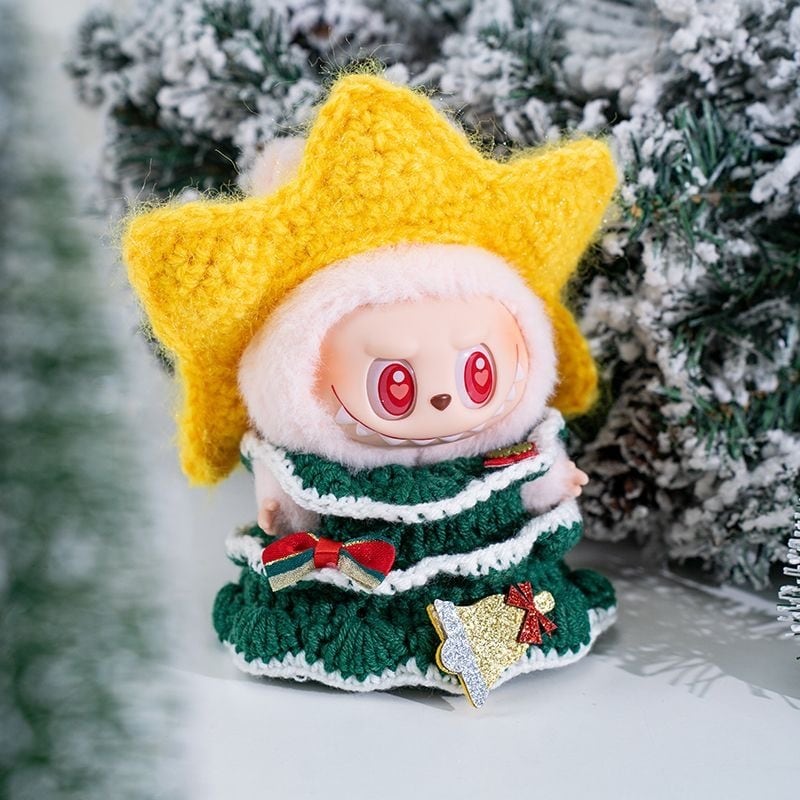 Labubu ドール服 クリスマス限定 ニットセット 【かわいい 編み物】 星とモミの木 デザイン ラブブ 誕生日プレゼント