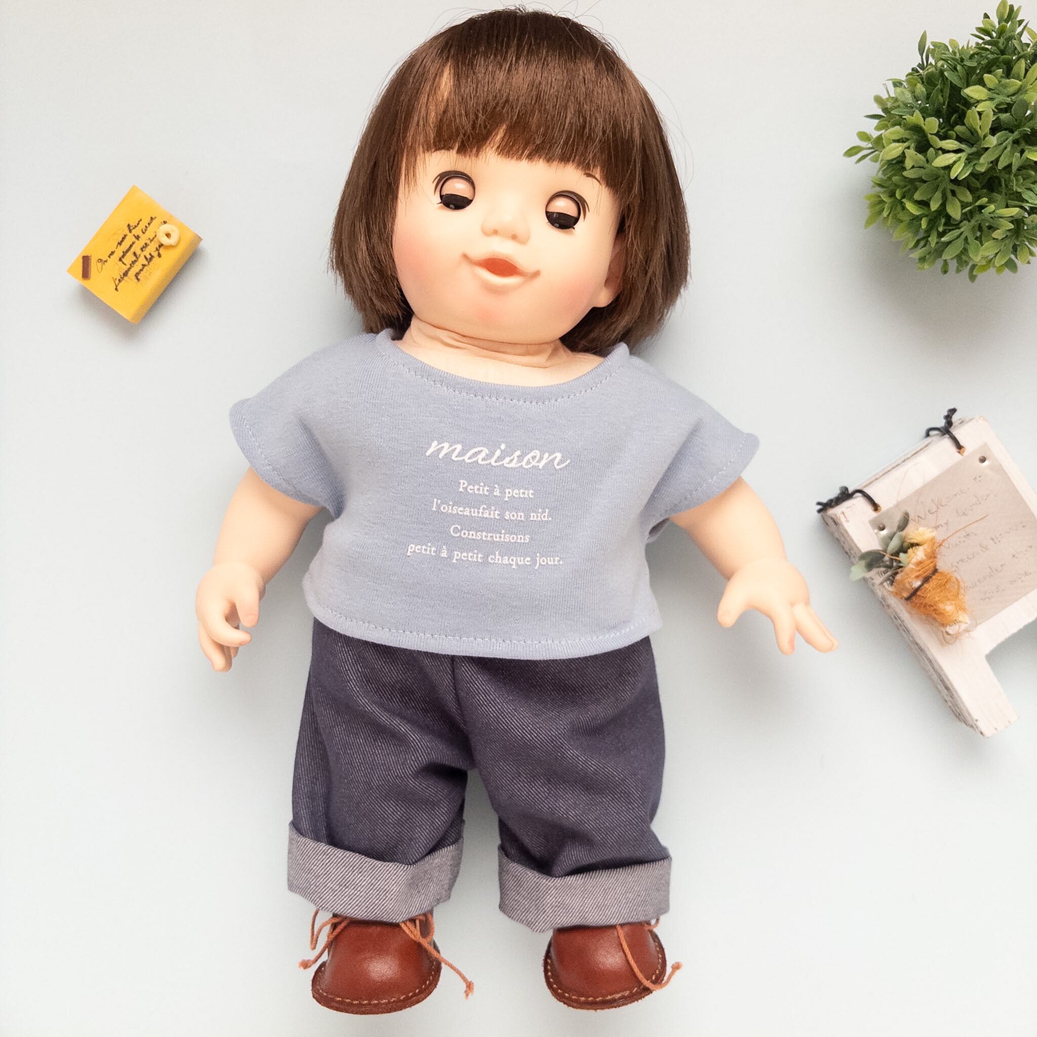 2点セット】リカちゃんソランちゃんお揃いワンピース（緑ミモザ白襟