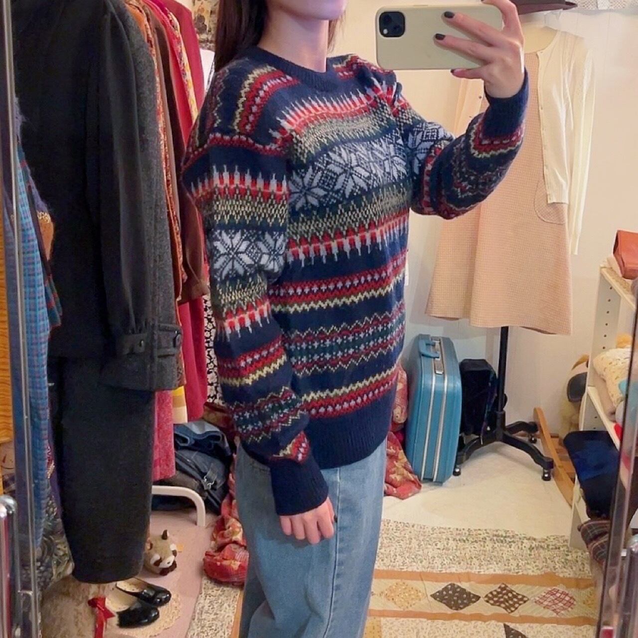 blue snow crystal nordic sweater