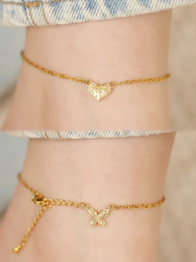 【 screw 】 316L heart & pulelehua anklet  #a29