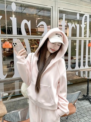 ベビーピンクフードジップパーカー