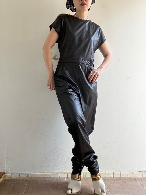 70-80s Vintage Leather Like Jumpsuit