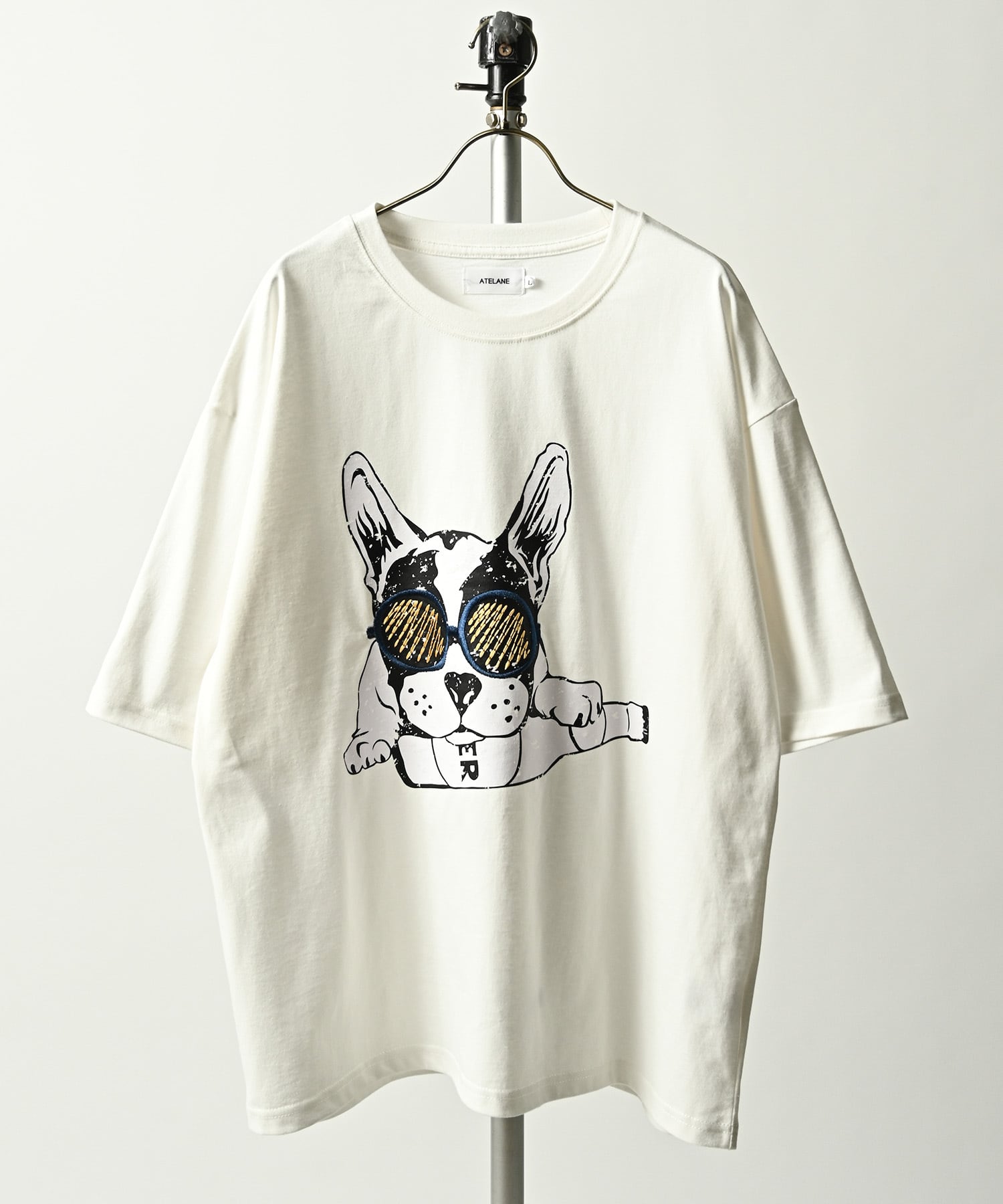 ATELANE 16OE Jersey French Bulldog Pattern T-Shirt (OFF) 26A-14065