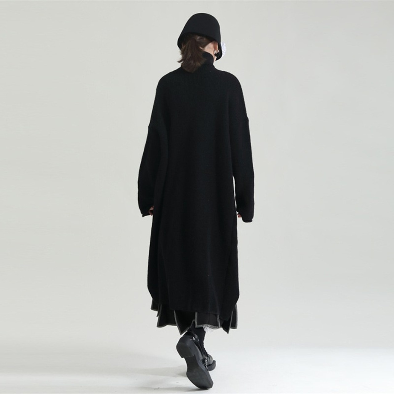 Plain high-neck slit knit dress(ME007)