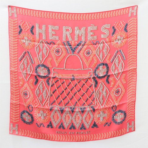 美品 HERMES エルメス カレ70 ケリーアンペルル KELLY EN PERLES シルクスカーフ ショール 22-3975