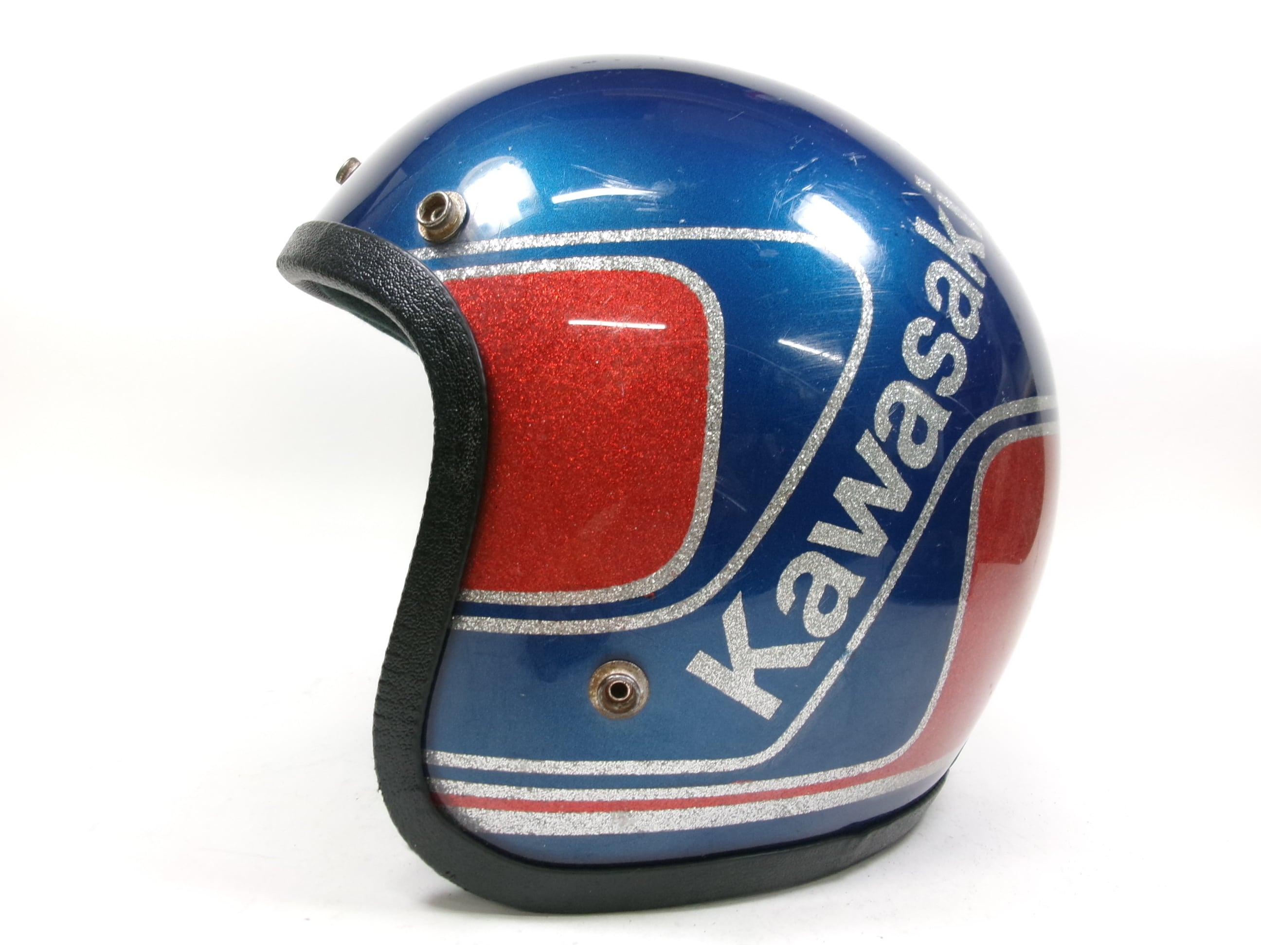 70s KAWASAKI ジェットヘルメット 目深加工済み L ☆ 70年代 当時物 