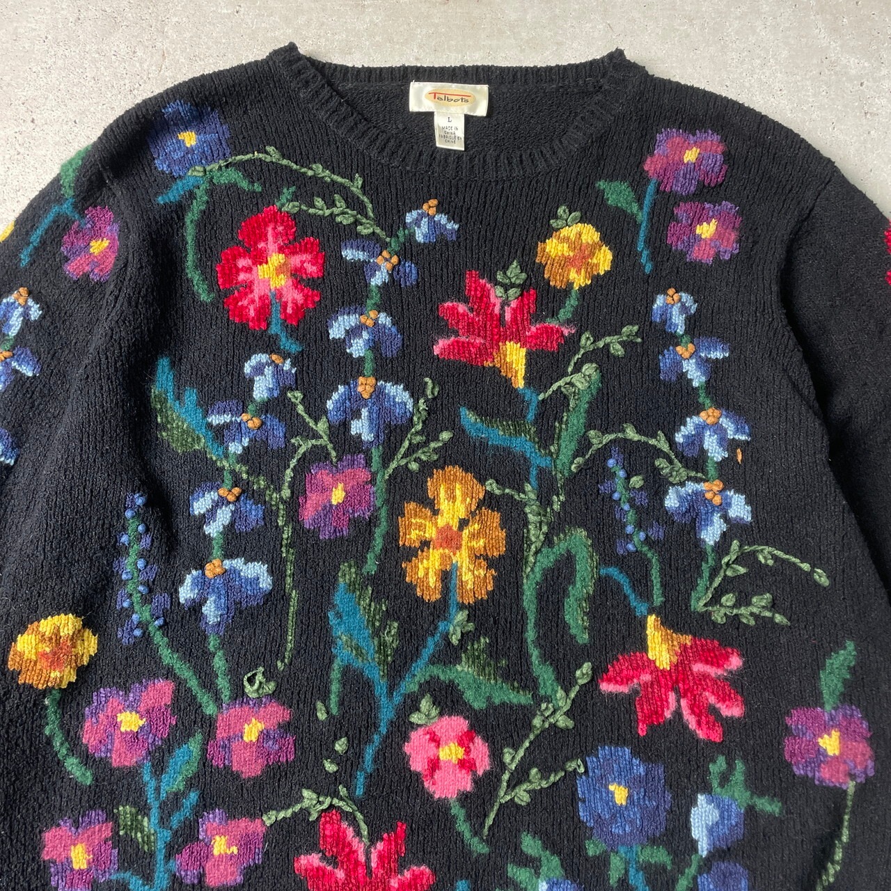 90年代〜 Talbots 総柄ニットセーター フラワー柄 レディースL 古着 